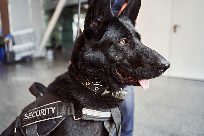 beautiful black security dog on duty at airport 2021 09 04 14 34 16 utc